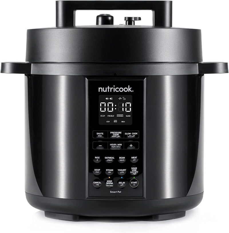 Nutricook Smart Pot Eko, 1000 Watts - 9 In 1 Instant Programmable Electric Pressure Cooker, 6 Liters, 14 Smart Programs, Brushed Stainless Steel/Black, 2 Years Warranty, Silver/Black