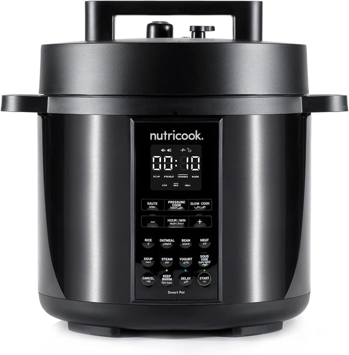 Nutricook Smart Pot Eko, 1000 Watts - 9 In 1 Instant Programmable Electric Pressure Cooker, 6 Liters, 14 Smart Programs, Brushed Stainless Steel/Black, 2 Years Warranty, Silver/Black