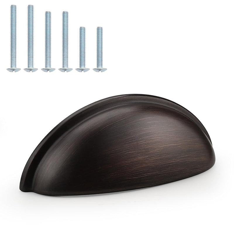 (12 Pack)Probrico Modern Drawer Pulls Oil Rubbed Bronze Cabinet Handles 3 Inch(76mm) Hole Center Cabinet Cup Pulls Kitchen Cabinet Hardware Bin Cup Drawer Handles Knobs for Dresser Closet