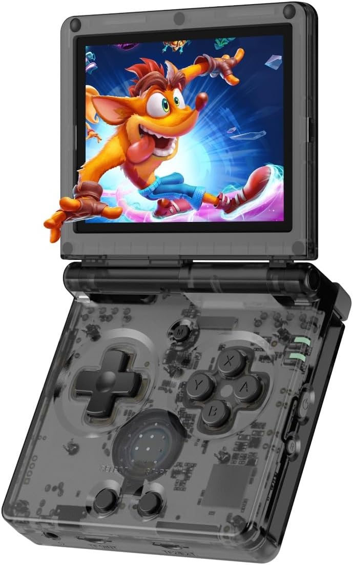 Green Lion GP Pro Fold Gaming Console, 3.5 Inch IPS Screen, 1 GB RAM, 64 GB memory, HDMI Output TV, WiFi and Bluetooth Connection, Vibrating Motor, Gamepad Connection - Black Transparent