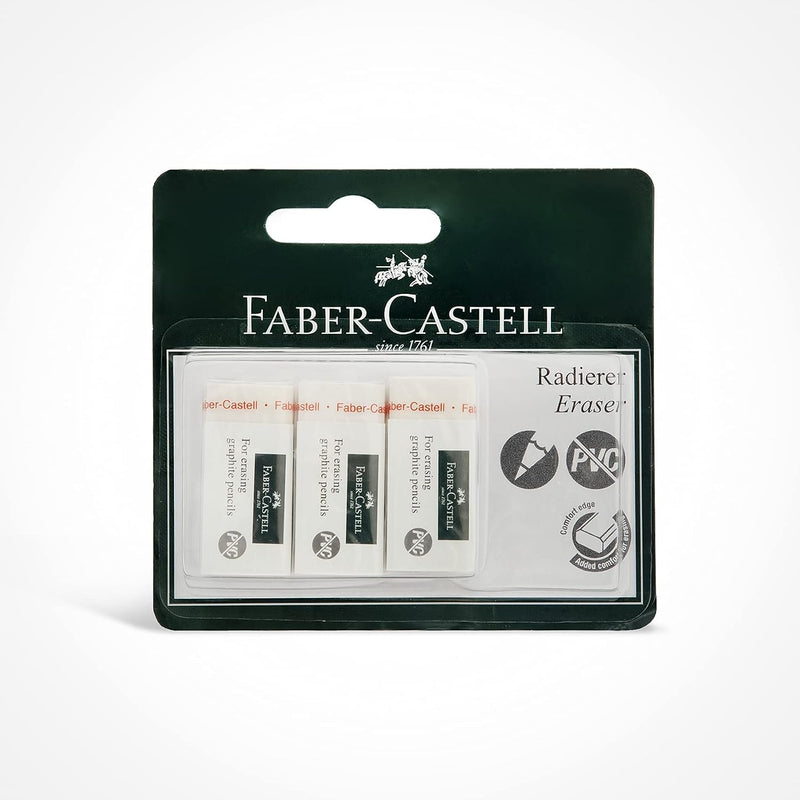 Faber-Castell Pvc Free Eraser Medium Blister Of 3Pc, White, 188252