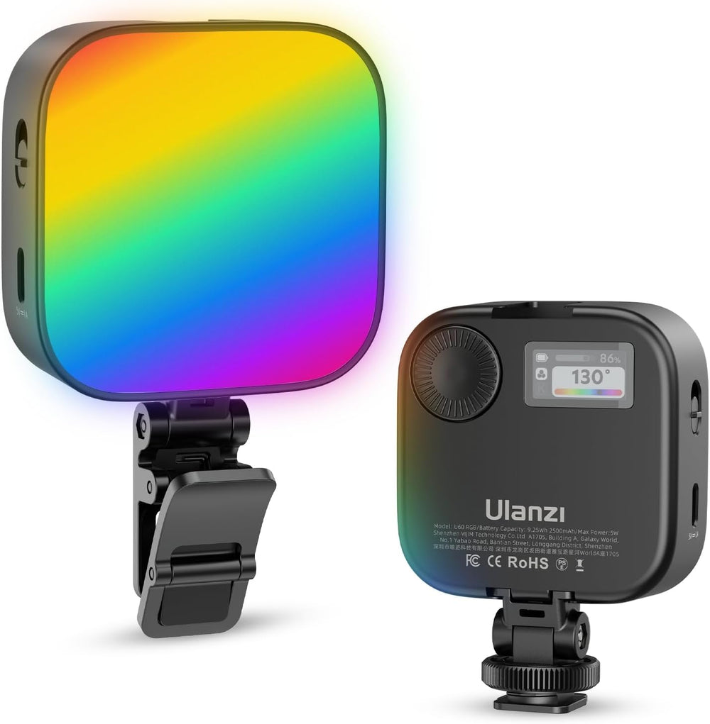 ULANZI VL49 2000mAh LED Video Light w 3 Cold Shoe, Rechargeable Soft Light Panel, Portable Photography Lighting for DJI OSMO Sony DSLR Canon Camera GoPro Vlogging