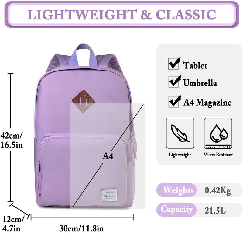 VASCHY Backpack for Women Men, Ultra Lightweight School Bag for Kids Teen Boys Girls, Casual Daypack Work, Travel