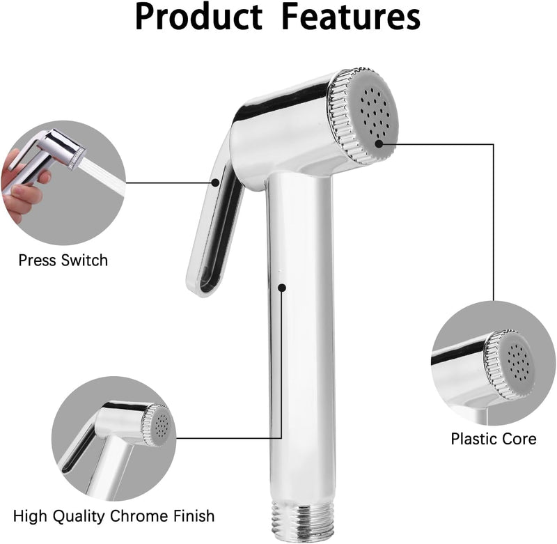 YMUHGS Handheld Shower Shattaf Set,Bidet Sprayer for Toilet,With 1.2M Stainless Steel Chrome Hose And Wall Holder,Paperless Washing,Wall Mounted Suitable For Bathroom Washroom Toilet