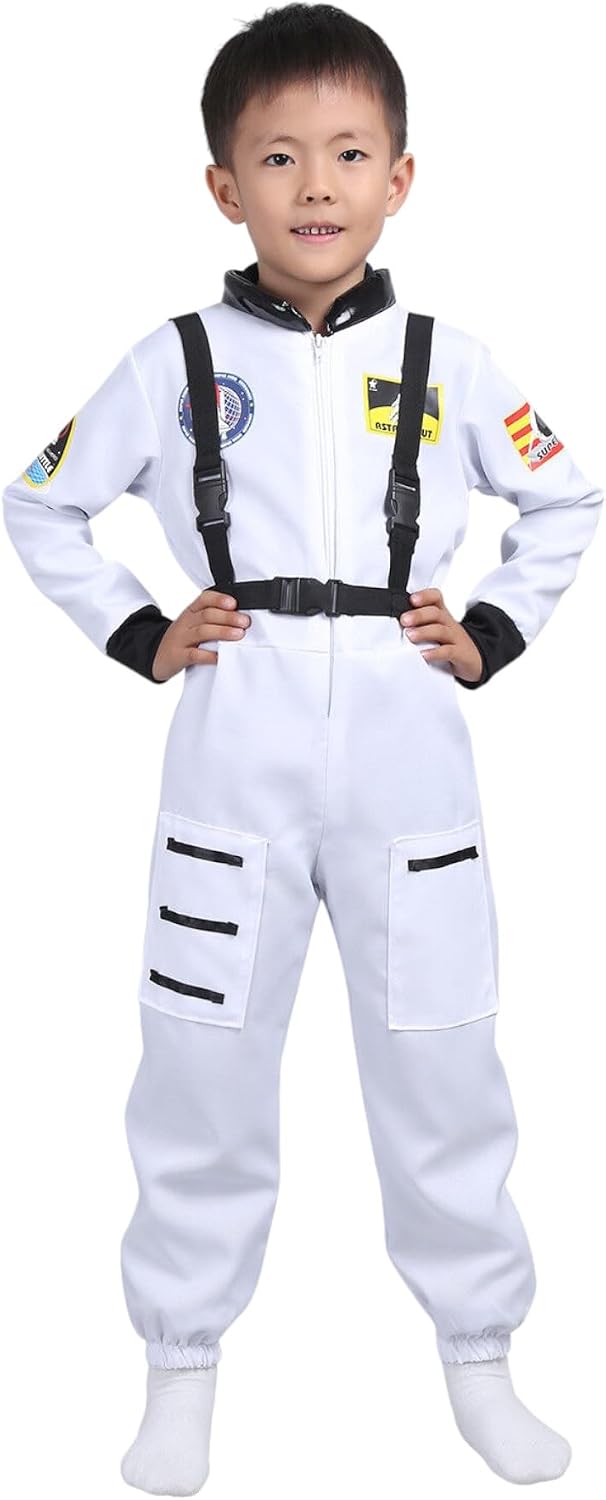 Doodle Kiddo Astronaut Costume for Kids 3-10 Years Space Costume for Boys & Girls, Perfect for Kids Dress Up & Pretend Play Halloween Costume Fancy Dress Space Suit - White