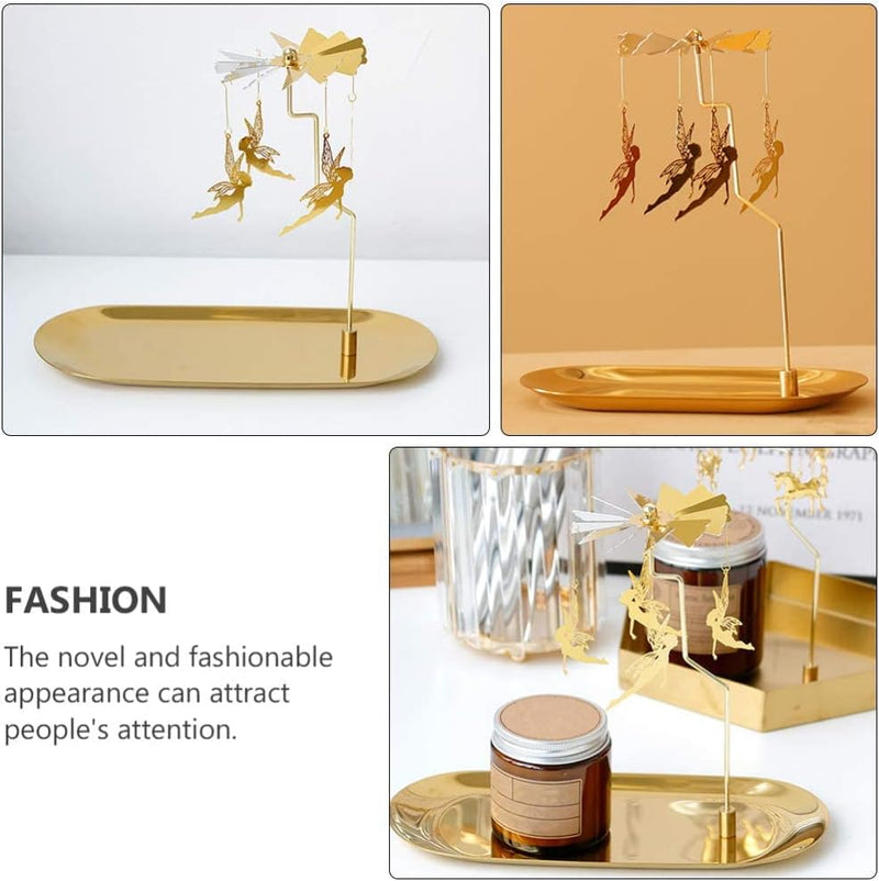 SYOSI Rotary Candle Holder Spinning Candleholder, Fairy Rotating Candle Holder Candle Holder with Tray Table Centerpieces for Wedding Party Diwali Decoration Golden