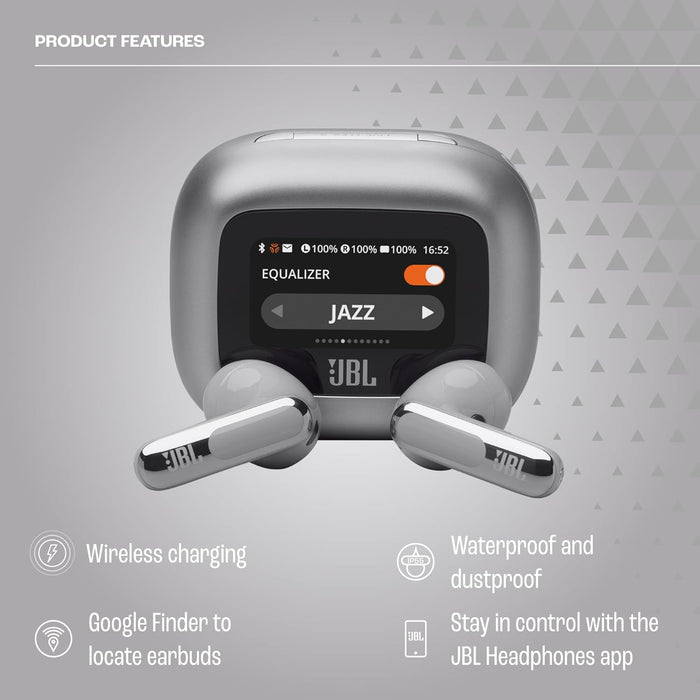 JBL LIVE FLEX 3 True wireless noise-cancelling earbuds with open-stick design and 50 hours total playback plus wireless charging, Blue