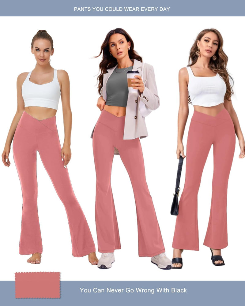 Aoliks Crossover Flare Leggings for Women,High Waisted Bootcut Yoga Pants Workout Bell Bottom Leggings