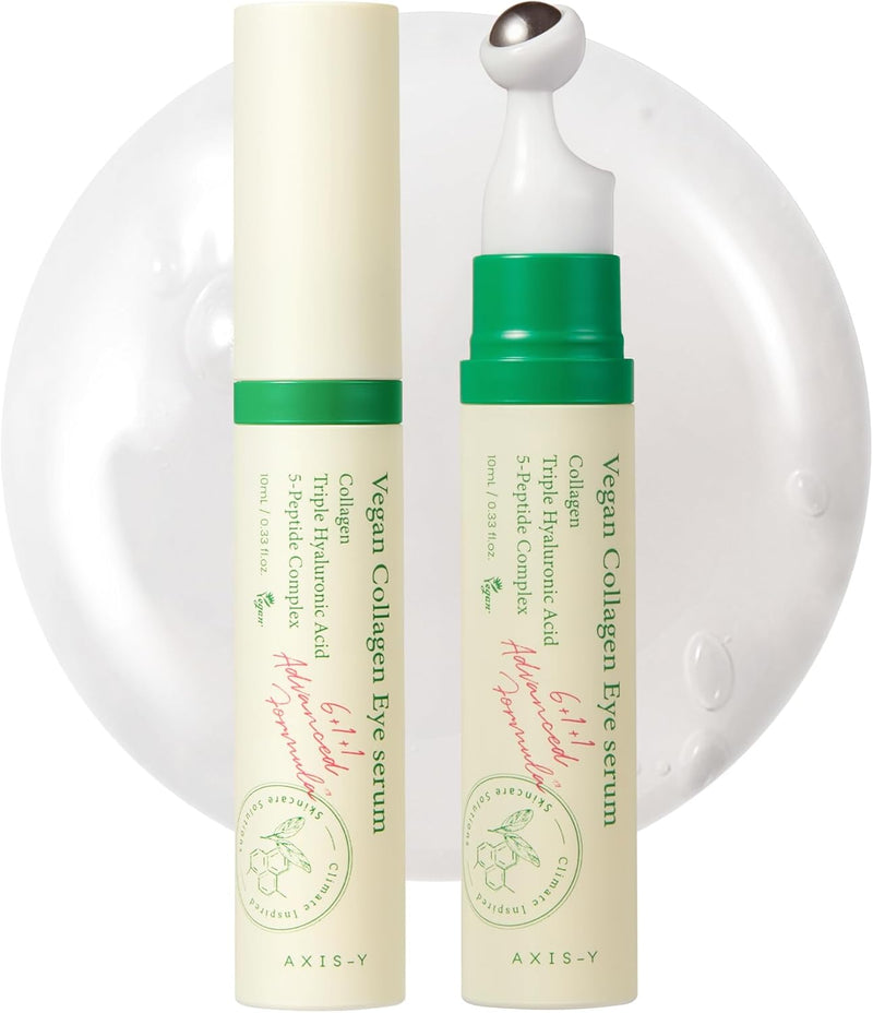 Vegan Collagen Eye Serum 10ml - K Beauty Triple Hyaluronic Acid & Peptide Collagen Serum for Skin Elasticity, Reduce Fine Lines & Dark Circles - Vegan Korean Skin Care Eye Cream - 0.33 fl. oz.
