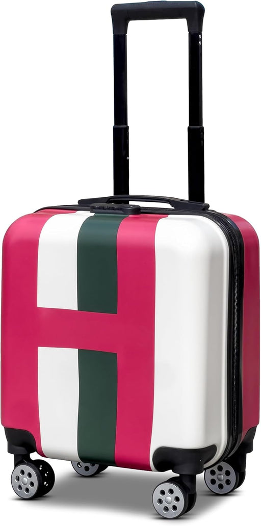 Kids Stripe Printed ABS Lightweight 17 Inch (7kg) Cabin Size Luggage, 8 Wheels, Combination Lock Suitcase (Dark Green) - Dark Green