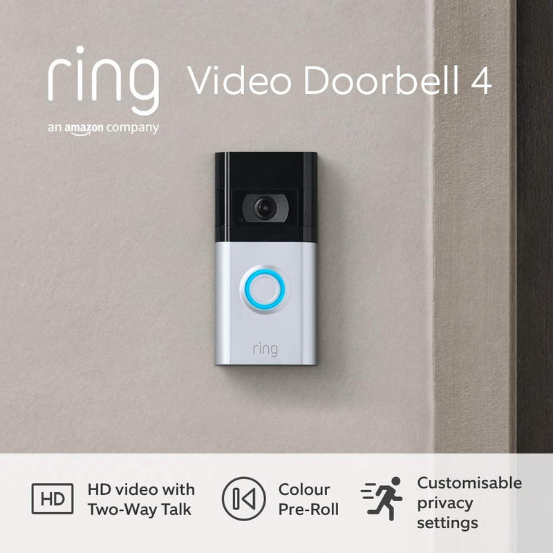 Ring Video Doorbell 4 by Amazon - HD video with two-way talk, color pre-roll video previews, battery powered | With 30-day free trial of Ring Protect Plan