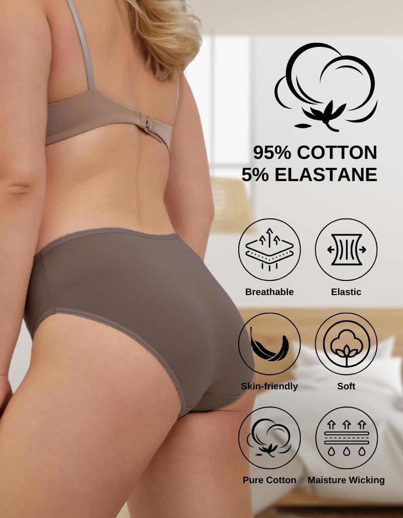 ALYA UNDERWEAR Premium Underwear for Women, Mid Rise Women’s Knickers, Breathable Organic Cotton Panties for Women, Comfortable Ladies Knickers