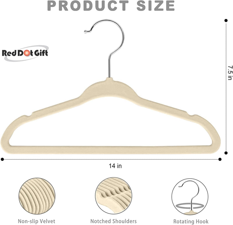 Red Dot Gift® 30-Pack Beige Velvet Kids Hangers - ( 35cm / 14 Inch )Premium Childrens Hangers for Closet, Ultra Thin Cute Hangers Kids Clothes Hanger,Small Hangers for Kids Clothes (Beige, 30)
