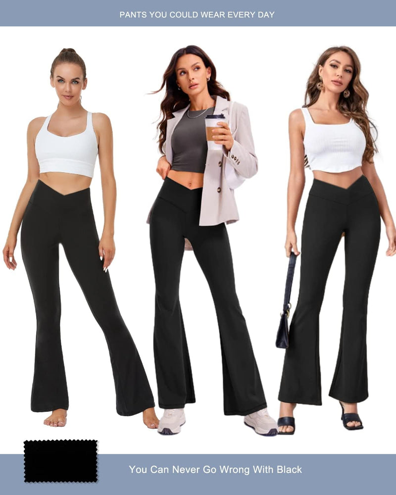 Aoliks Crossover Flare Leggings for Women,High Waisted Bootcut Yoga Pants Workout Bell Bottom Leggings