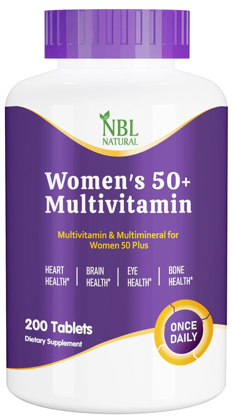 NBL Natural Women's Multivitamin for Women 50 Plus, Multivitamin Multimineral Supplement with Vitamin D3, B Vitamins, Supports Memory, and Cognition in Older Adults â€“ Once Daily, 200 Tablets
