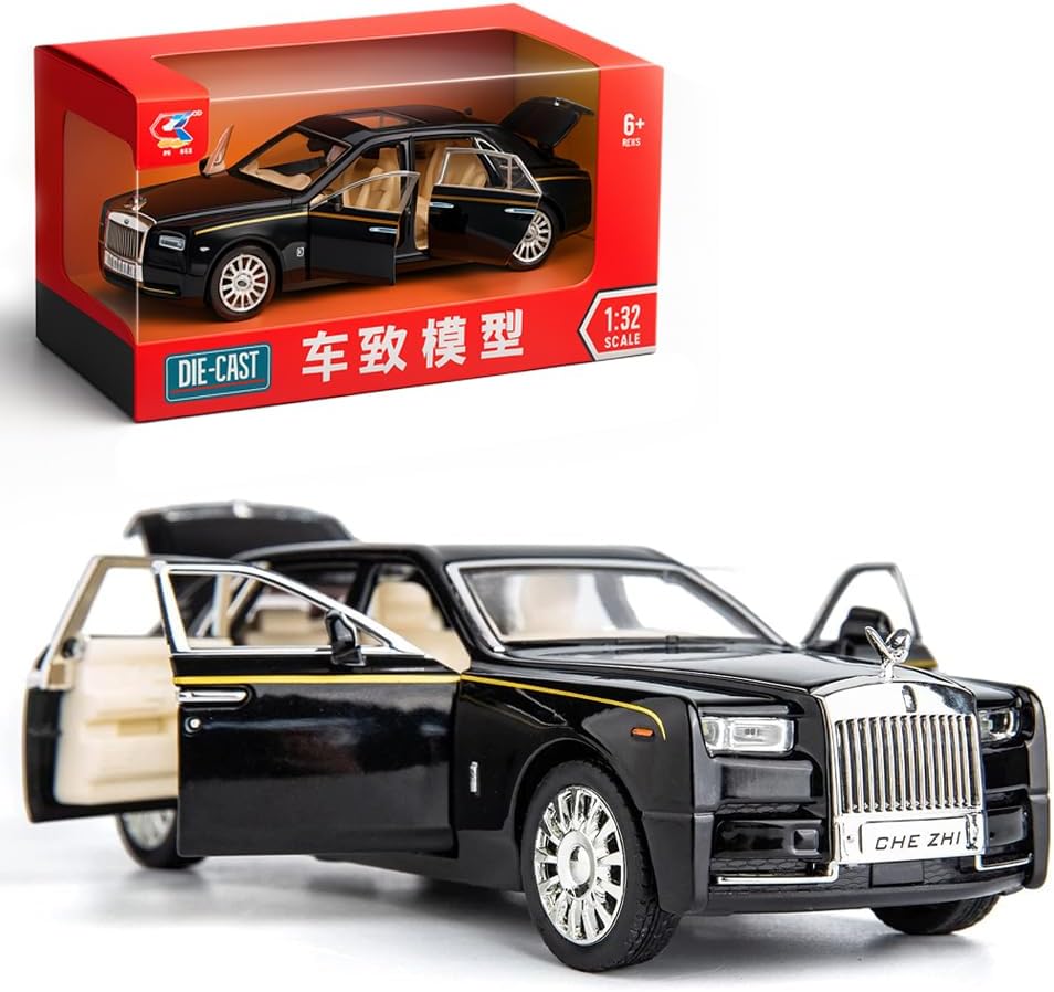 AMERTEER Alloy Rolls Royce Model Car 1:32 Car Model For Rolls-Royce Phantom Car Model Boy Toy Diecast Toy Cars With Sound & Light & 6 Open Doors For Kids Boy Girl Collect Gift SUV Model Car Toy -Black – image 1