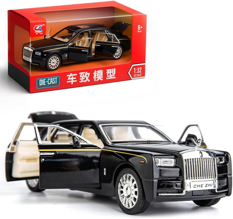 AMERTEER Alloy Rolls Royce Model Car 1:32 Car Model For Rolls-Royce Phantom Car Model Boy Toy Diecast Toy Cars With Sound & Light & 6 Open Doors For Kids Boy Girl Collect Gift SUV Model Car Toy -Black