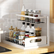 2 Tier Kitchen Storage Shelves, Under Sink Organizers and Storage, Pull Out Drawers Sliding Shelf Bathroom Countertop Organizer Rack L-Shaped
