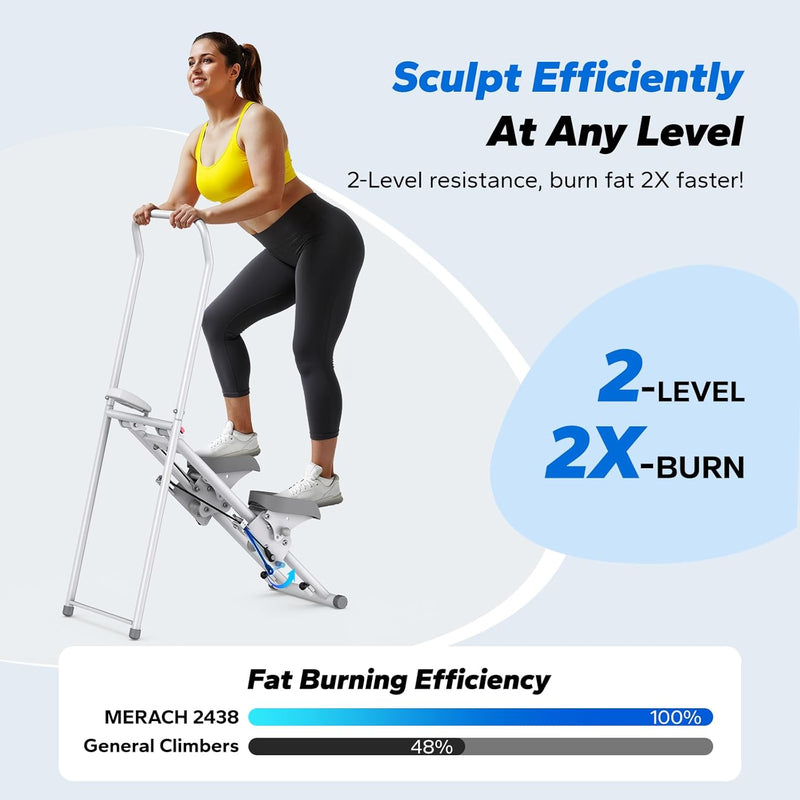 MERACH Stair Stepper for Home Gym Exercise, New Version Vertical Climber Machine for Full-Body Workout, Compact Folding Cardio Exercise Climber with Extended Step Range, Adjustable Handlebar & Pedals - White