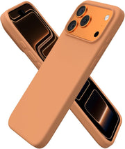 ORNARTO Compatible with iPhone 17 Pro Max Case 6.9", Slim Liquid Silicone 3 Layers Soft Gel Rubber Shockproof Protective Cover with Anti-Scratch Microfiber Lining-Chalk Pink - Orange