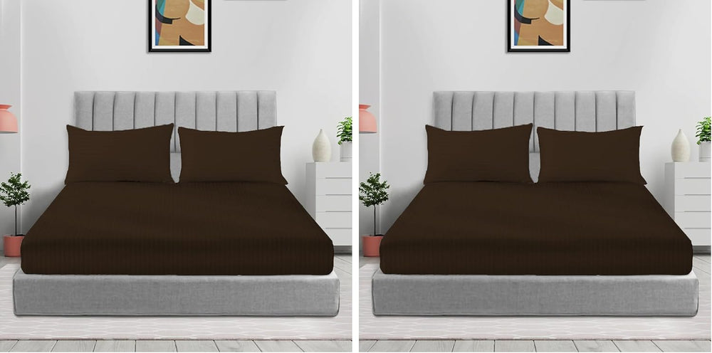 Sleep Well Microfiber Stripe Fitted Sheet with Pillowcase Set - 90x200+17cm (Beige)