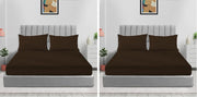 Sleep Well Microfiber Stripe Fitted Sheet with Pillowcase Set - 90x200+17cm (Beige) - Chocolate Brown 200x200+17cm (Pack of 2)