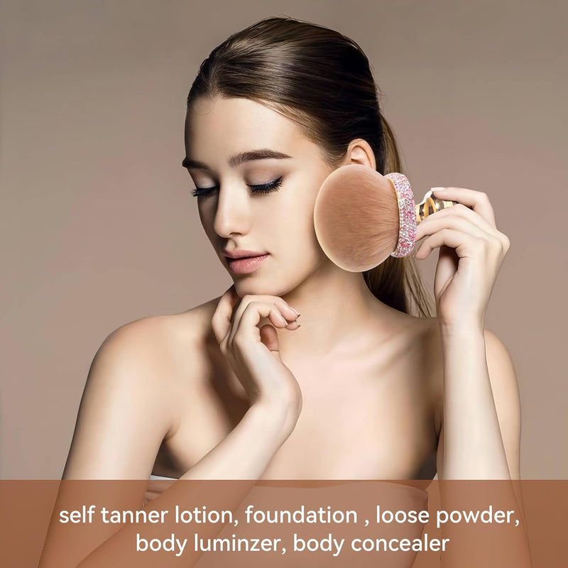 Yikusu Extra Large Body Makeup Brush for Self Tanner, 3 Inch Width Self Tanning Kabuki Brush, Powder, Foundation, Blusher, Bronzer, Oval Face Leg Makeup Brush with Drawstring Bag&box - Rose gold