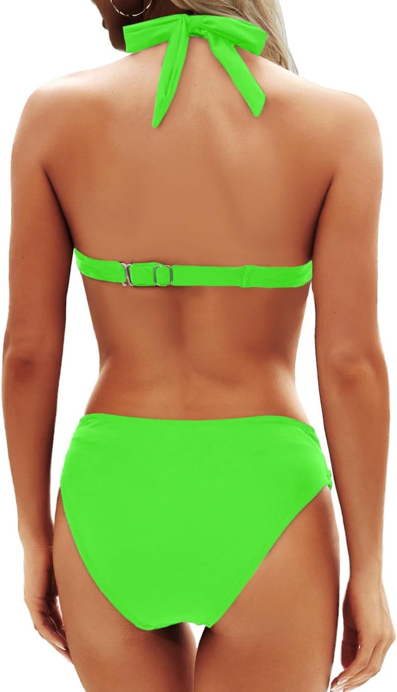 Yonique Women Two Piece Bathing Suits Push Up Bikini Set Halter Swimsuit Vintage Swimwear