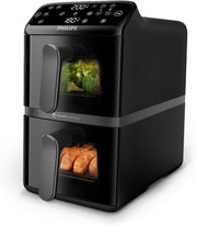 Stacked Dual Basket Airfryer - 5L + 5L, 2 Stacked Basket Drawers, 6 Preset Functions and 13 ways to cook, Touchscreen, Black - NA460/09