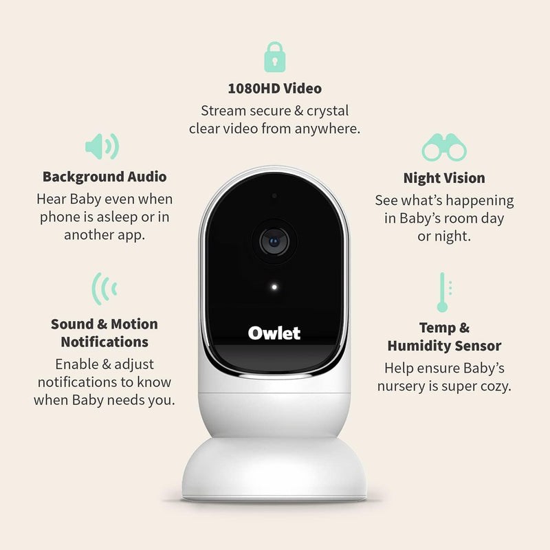 Owlet Cam 2 - Smart Baby Monitor Camera - Stream Secure HD Video and Audio with Night Vision, 4X Zoom, Wide Angle View and Sound, Motion and Cry Notifications - White