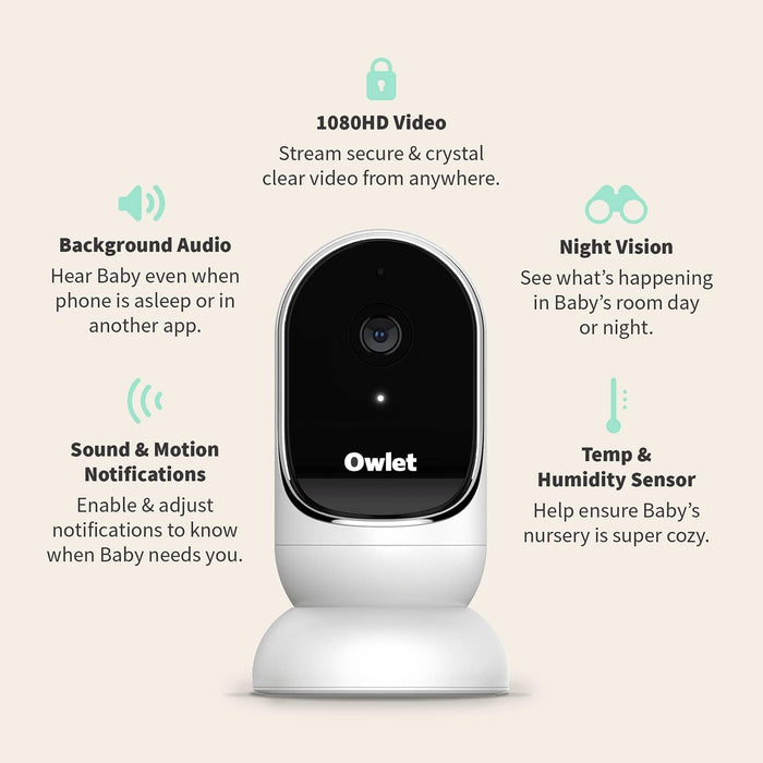 Owlet Cam 2 - Smart Baby Monitor Camera - Stream Secure HD Video and Audio with Night Vision, 4X Zoom, Wide Angle View and Sound, Motion and Cry Notifications - White
