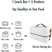 Beauenty Electric Lunch-Bento Box Container -304 Stainless Steel with Removable Compartments Heater For Adult Kids Lunch Warmer in Office/Home/Travel Rice Cooker 220v with Spoon (2 Layers, WHITE) - 2 Layers, WHITE