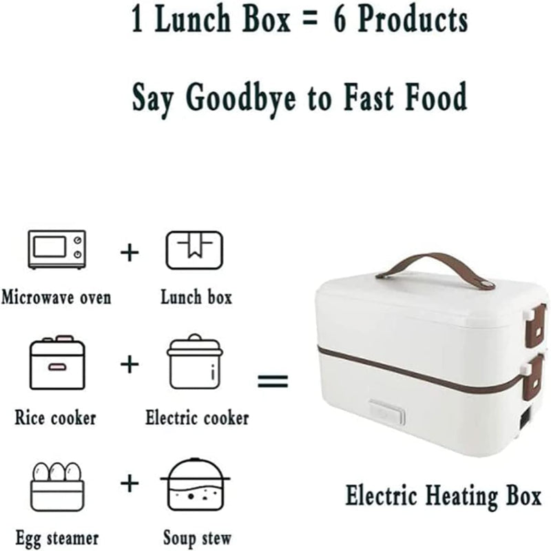 Beauenty Electric Lunch-Bento Box Container -304 Stainless Steel with Removable Compartments Heater For Adult Kids Lunch Warmer in Office/Home/Travel Rice Cooker 220v with Spoon (2 Layers, WHITE) - 2 Layers, WHITE