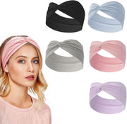 5PCS Women's Non-Slip Headbands - Hair Bands for Sports, Workout, Yoga, Running - Soft Cotton Blend Fabric - Multi-Purpose Hair Accessories - Twist Knotted Headbands