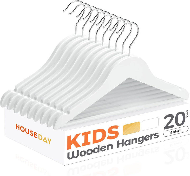 HOUSE DAY Wooden Baby Hangers for Closet 20 Pack, Kids Wooden Hangers Baby Clothes Hangers, 360° Swivel Hook Heavy Duty Toddler Hangers Baby Coat Hangers for Suits, Pants and Jackets, Natural
