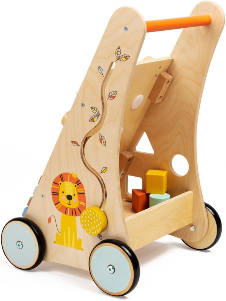 EUREKA KIDS Safari Wooden Baby Activity Walker W/Xylophone Push And Pull Walker Learning Activities Educational Toy For Boys And Girls Toddlers For 12M+