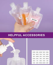 athus 10 Pack Travel Pouches for Toiletries with Funnels, 50 ML TSA Approved Travel Size Portable Refillable Empty Containers Squeeze Pouches Travel Bottles for Shampoo Conditioner Lotion Soap Liquids