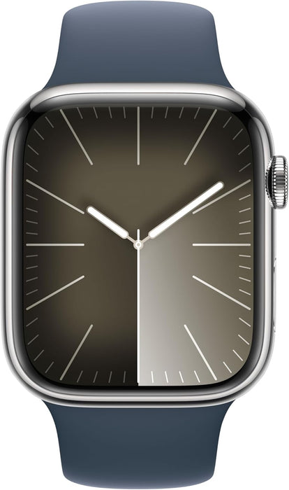 New Apple Watch Series 9 [GPS + Cellular 45mm] Smartwatch with Silver Stainless steel Case with Silver Milanese Loop One Size. Fitness Tracker, Blood Oxygen & ECG Apps, Water Resistant