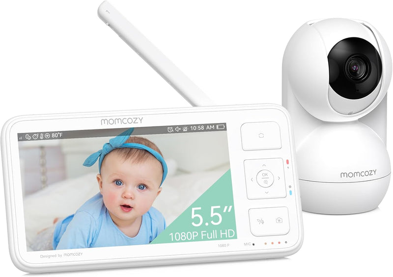 Momcozy - Video Baby Monitor, 5.5" 1080P Full HD Baby Monitor with WiFi Free Camera, Infrared Night Vision, 5800mAh 120H Battery, ECO, VOX, 2-Way Audio,