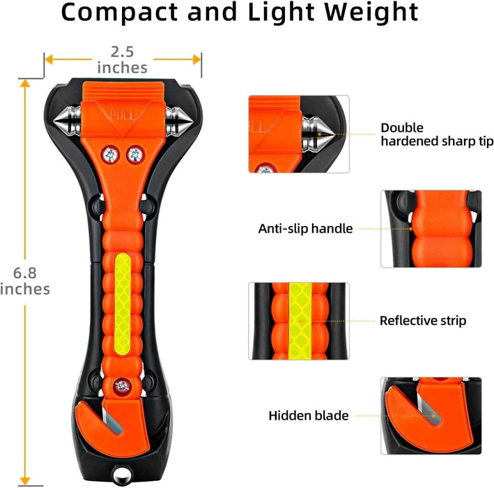 2 Pack Car Glass Safety Hammer, Window Breaker and Seat Belt Cutter, Carbon Steel, Anti-Slip Handle with Reflective Tape for Home, Women, Children Safety Emergency Car Escape Tools