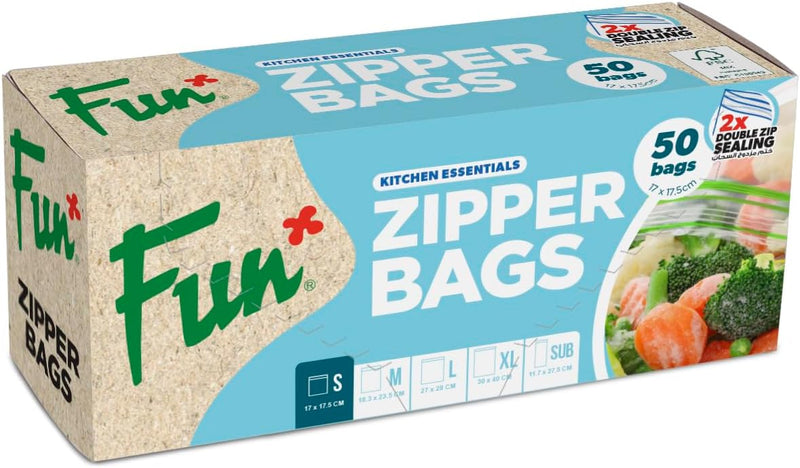 Fun Zipper Bags 18.3x23.5cm, Clear, Medium - Leak-Proof & Durable Kitchen & Food Storage Essentials(Pack of 50) - Small - 50 pz