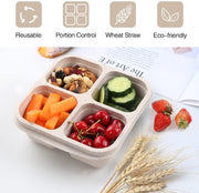 4-Pack 4-Compartment Bento Snack Containers, Reusable Divided Lunch Boxes for Kids Adults, Meal Prep Containers for Travel, Work, Small Food Storage