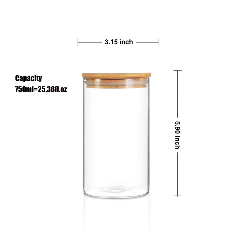 Glass Food Storage Jars Containers, High Borosilicate Glass Cookies Jars with Airtight Bamboo Lid Set of 3, Kitchen Canisters for Coffee, Flour, Sugar, Candy, Cookie-750ML/25.36Fl.oz