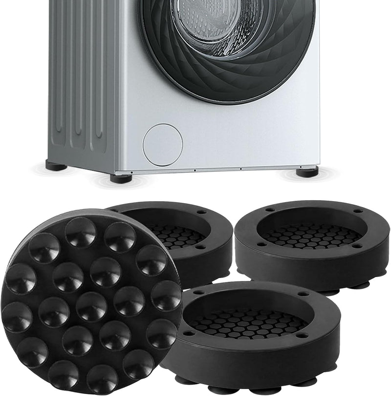 Washer Dryer Anti Vibration Pads, 4 Pcs Noise Cancelling Washing Machine Support with Suction Cup Feet, Fridge Leveling Feet, Anti Walk Pads Shock Absorber, Protects Laundry Room Floors, Black