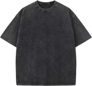 Mens Cotton T-Shirt, Oversized, Unisex, Short-Sleeved, Casual, Loose Fit, Washed, Solid Color - A-black