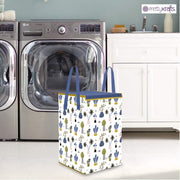 PrettyKrafts Fabric L1113 Laundry Basket For Clothes, Toy Storage Box With Lid & Handles, Toy Storage Box, 75 Ltr,Mushroom Print,White, Set of 1