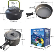 LIMOS 9-Piece Camping Cookware Set - Portable Lightweight Nonstick Aluminum Cooking Kit with Saucepan, Frying Pan, Kettle, Bowls & Utensils - Outdoor Camping Cooking Gear with Carry Bag