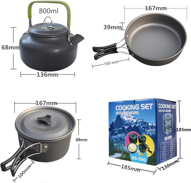 LIMOS 9-Piece Camping Cookware Set - Portable Lightweight Nonstick Aluminum Cooking Kit with Saucepan, Frying Pan, Kettle, Bowls & Utensils - Outdoor Camping Cooking Gear with Carry Bag