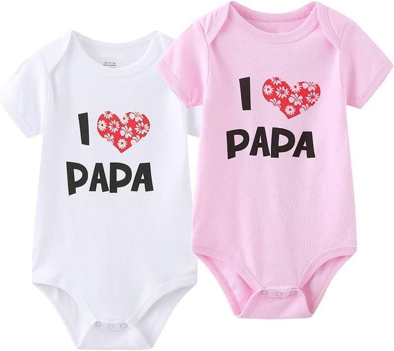 MAMIMAKA Unisex-Baby 2-pack Solid One-Piece Newborn Twins I Love Papa I Love Mama Bodysuits 0-24Months Boys and Girls
