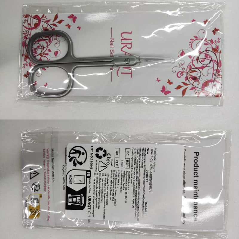 URAQT Professional Stainless Steel Curved Cuticle Scissors - Sharp for Dead Skin, Manicure, Pointed Beauty Trimming - Eyebrows, Nose Hair, Finger & Toe Nail Care